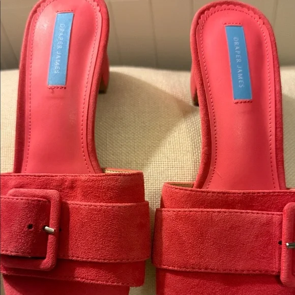 Draper James Wendy Coral Red Suede Heels Sandals Mules - Picture 2 of 8